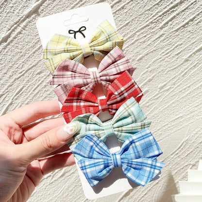 5Pcs/Set Hairpins for Kids Cute Plaid Print Star  Sweet Headband Hair Clips Children Girls Barrettes Fashion Bow Accessories