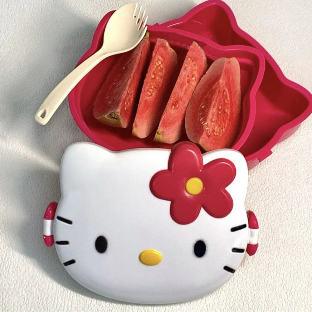 Sanrio Kawaii Hello Kitty Lunchbox Cartoon Student Bento Box Sealed Fruit Box Head Ornament Sundries Organiser Girls Gifts