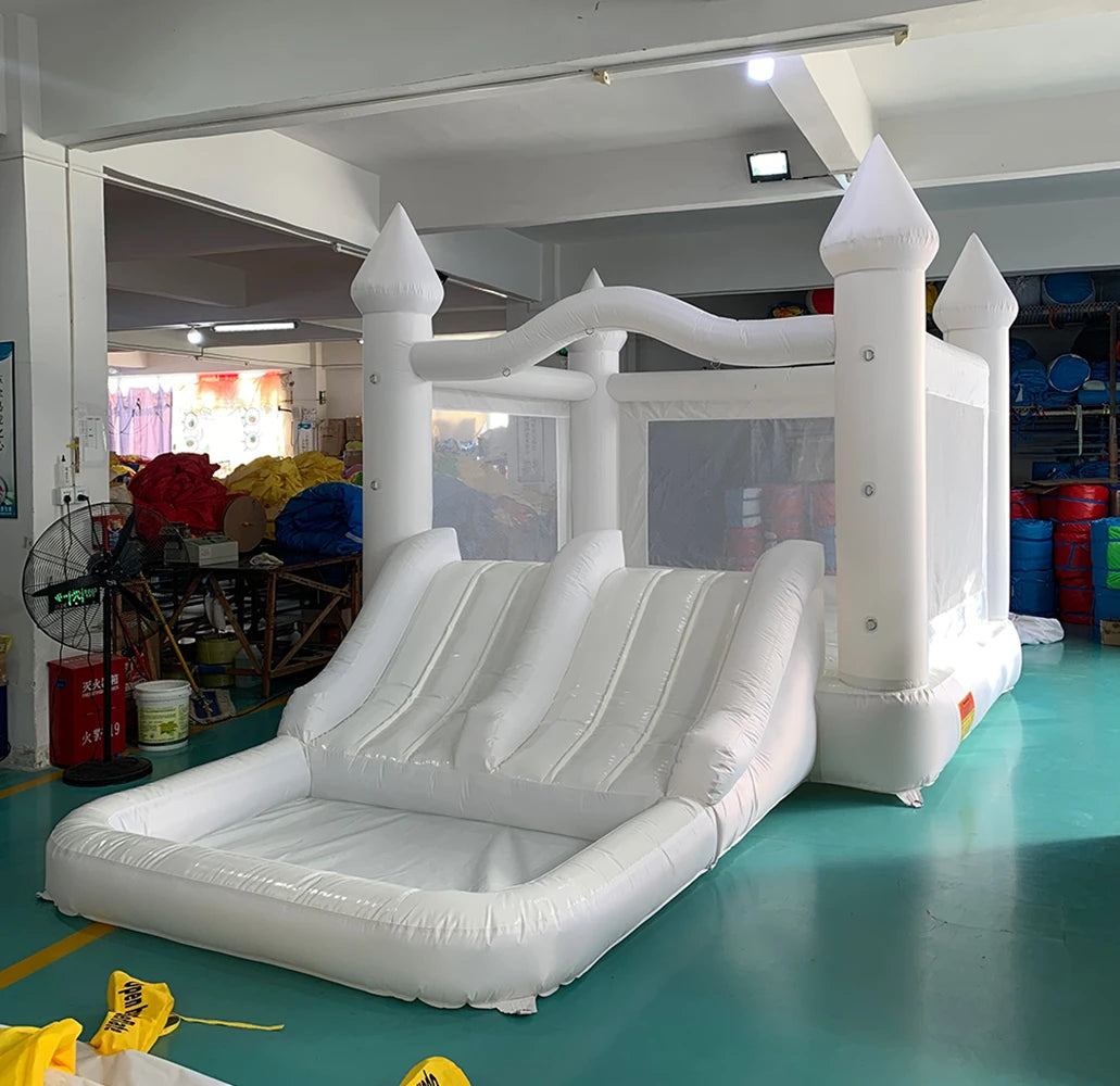 Inflatable Jumping Castle 5.6*3.3*3M White Bounce House For Kids Bouncy House White For Children With Blower Slide 5-8 Kids