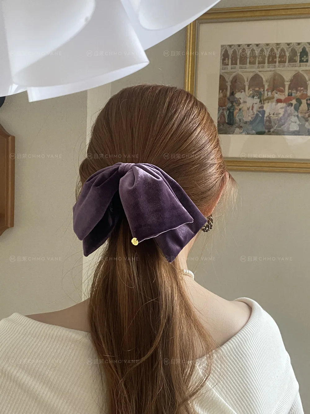 Purple Advanced Feeling Bow Hair Claw Velvet Bowknot Hairpin Crab Clip Back of Head Barrettes For Women Girls Hair Accessories