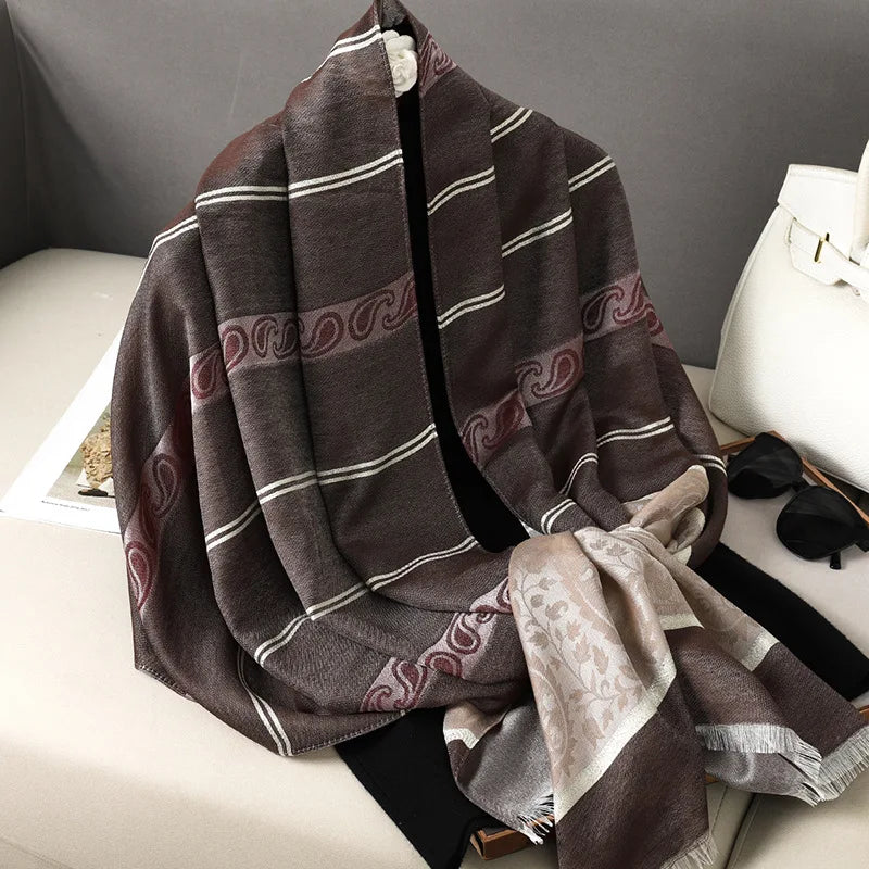 Tassel Blanket Design Thick Pashmina New Winter Warm Shawl Wrap Cashmere Scarf Women Neckerchief Poncho Stoles 2024