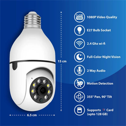 5MP Tuya Ycc365 E27 Bulb Surveillance Camera Wifi Night Vision Full Color Auto Human Track 4x Zoom Video Indoor Security Monitor