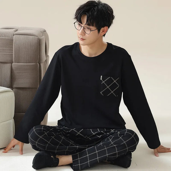 2024 Spring Autumn Plus 4XL Cotton Men's Sleepwear Pajamas Korean Fashion Pijamas Sets Casual Loungewear Pyjamas Night Fashion