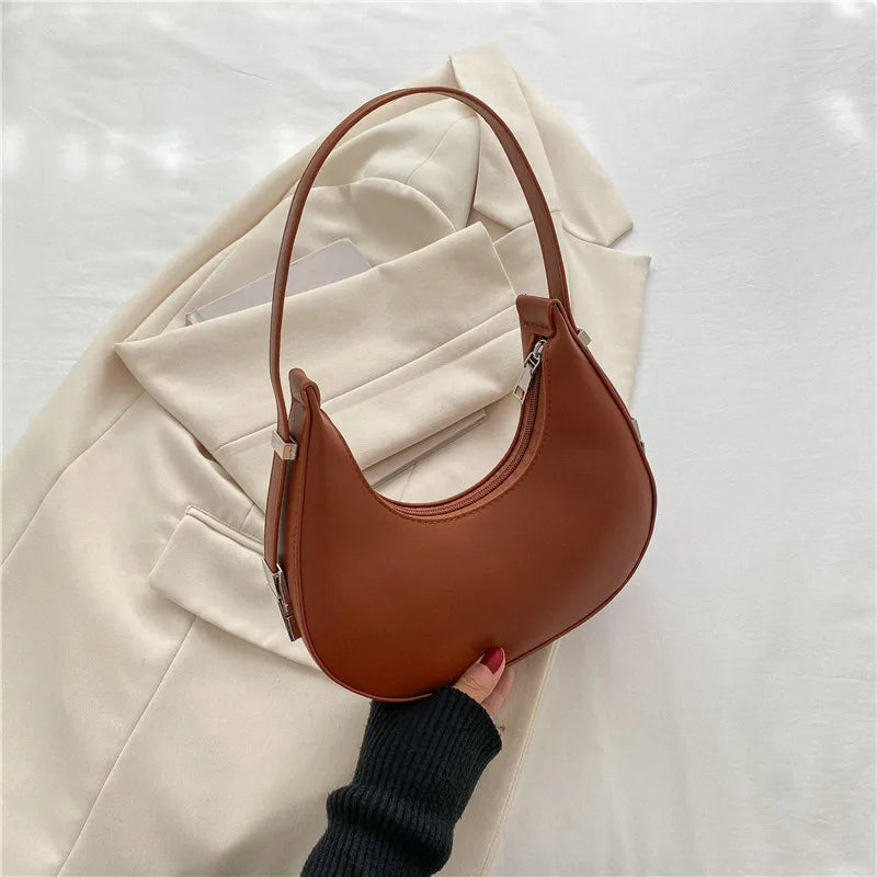 Underarm Bag New Tide Solid Color Casual Texture Fashion One Shoulder French Niche Crescent Shape