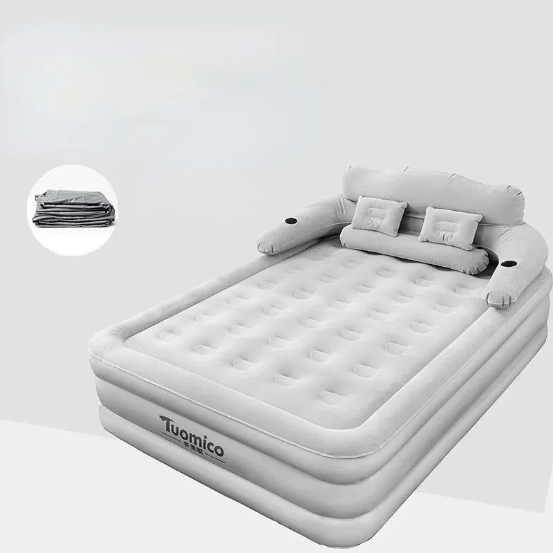 2 Persons Inflatable Mattress Indoor Outdoor Air Cushion 48cm High Bed Camping Folding Home Lazy Laying Soft Skin-friendly