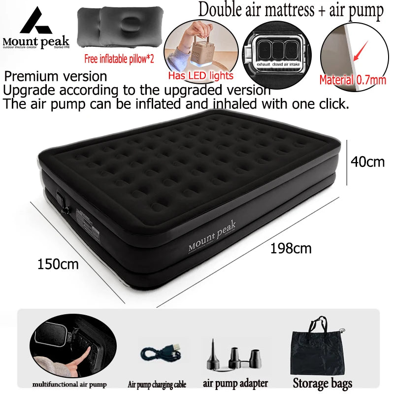 Interior Air Mattress Glamping Mats PVC Inflatable Sleeping Mattress Luxury 2 Person Camping Bed Mat Built-in Pump Thicken Mat