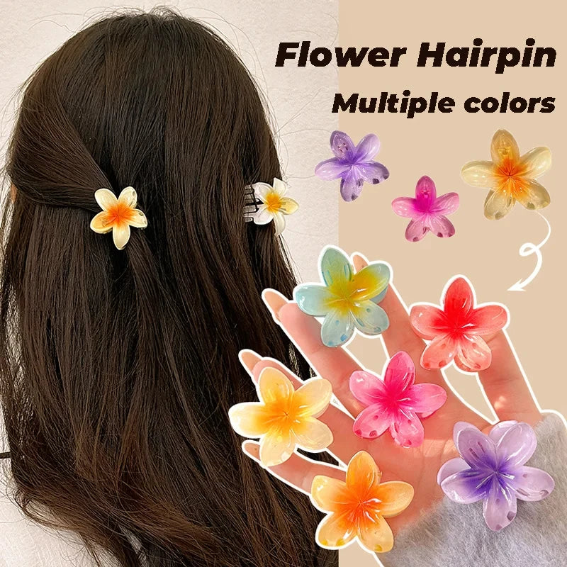 6Pcs Hawaiian Gradient Hair Clips Flower Hair Claws Small Size Fashion Headwear Hairpin Crab Barrette Hair Accessories for Women