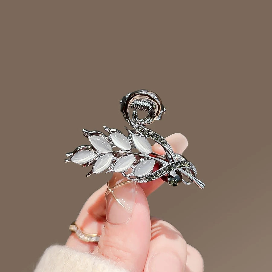 New Fashion Alloy Rhinestone Hair Clips For Girl Women Black Opal Leaves Elegant Shining Grab Clip Hair Decoration Bangs Clip