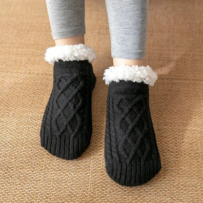 Warm Slipper Socks Women Winter Floor Socks Super Soft Lined with Grippers Socks Non-slip Knitted Adult Plus Fleece Carpet Sox