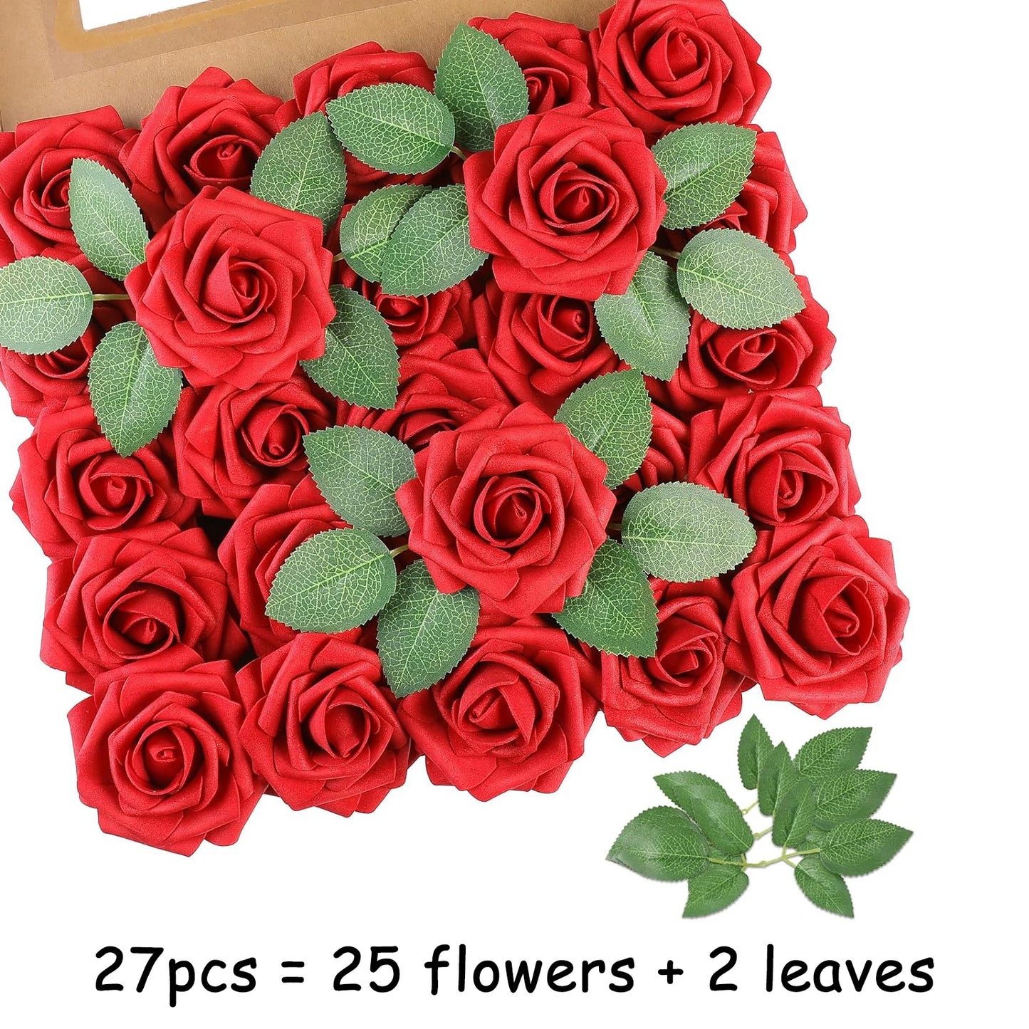 27pcs Artificial Flowers, Fake Flowers Roses W/stem For Party DIY Wedding Bouquets Centerpieces Arrangements, OPP bag packaging