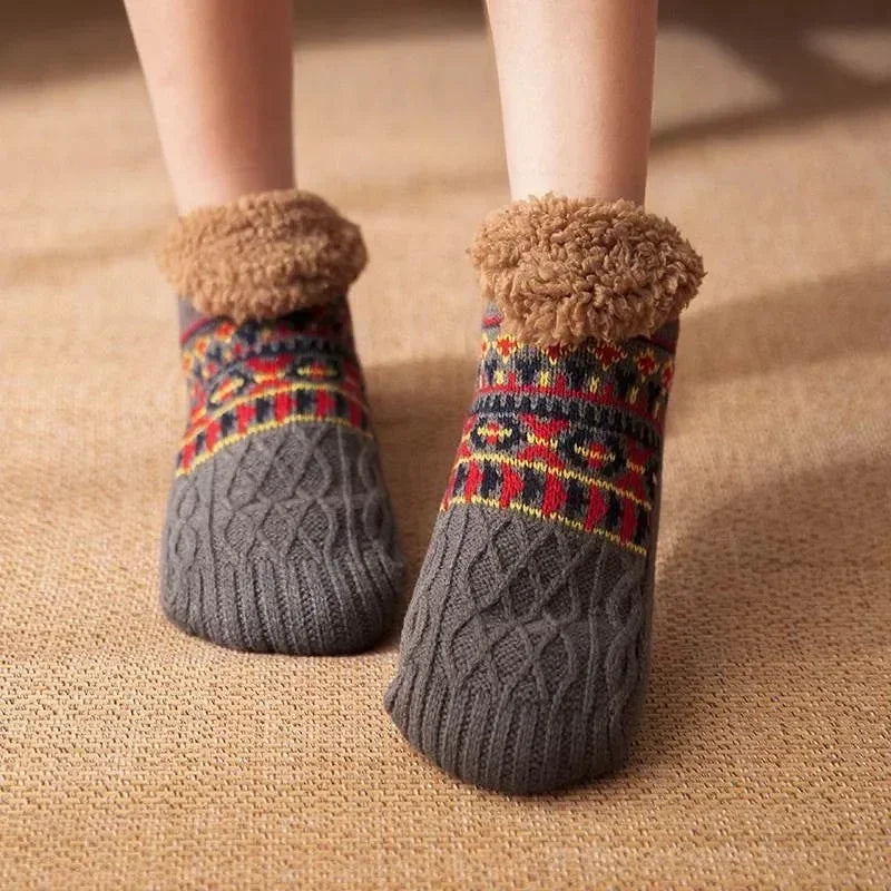 Warm Slipper Socks Women Winter Floor Socks Super Soft Lined with Grippers Socks Non-slip Knitted Adult Plus Fleece Carpet Sox