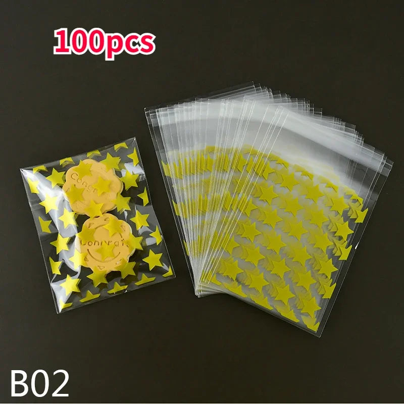 100/50pcs Transparent PE Star Jewelry Self-adhesive Bag Candy Card Holder Photo Animation Peripheral Storage Gift Bag Wholesale