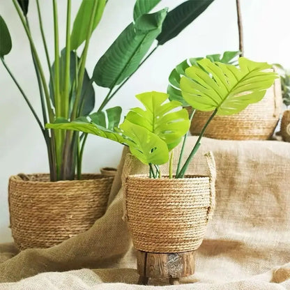 1Pc Grass Woven Flowerpot Mini/S/M/L Rattan Straw Flower Pot Basket Durable Planter Basket New Woven Plant Flower Basket