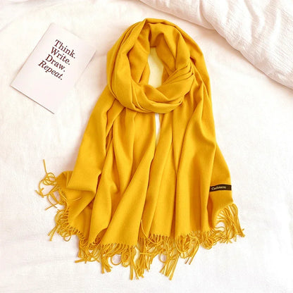 Solid Colors Cashmere Feel Scarfs for Women Winter Keep Warm Pashmina Scarfs Wraps Blanket Bufanda Women Scarves Stoles Foulard