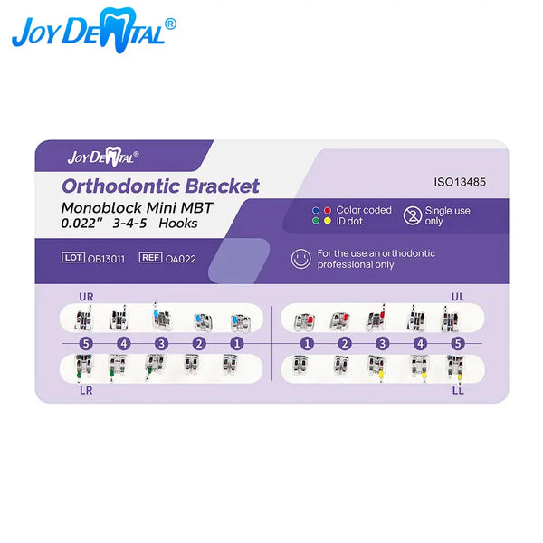 JOY DENTAL 20 Pcs/Pack Dental Orthodontic Braces MIM Monoblock Brackets Mini Roth/MBT 0.022"/0.018" With 3-4-5 Hooks/3Hooks