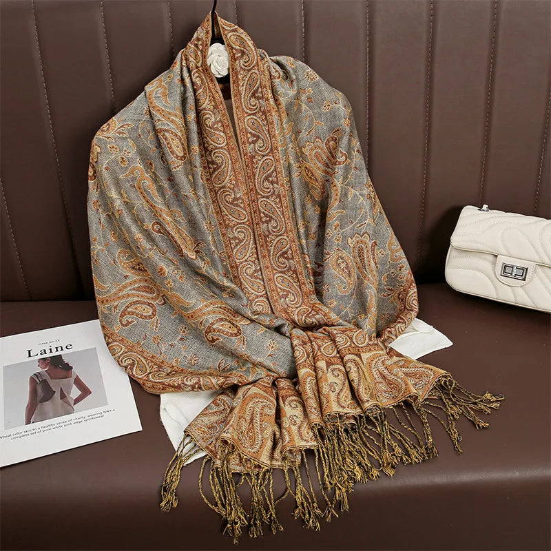 Women Autumn Cashmere Pashmina Shawl Wrap Warm Winter Scarves Female Foulard Cotton Stoles Scarf Tassel Blanket Poncho Stoles