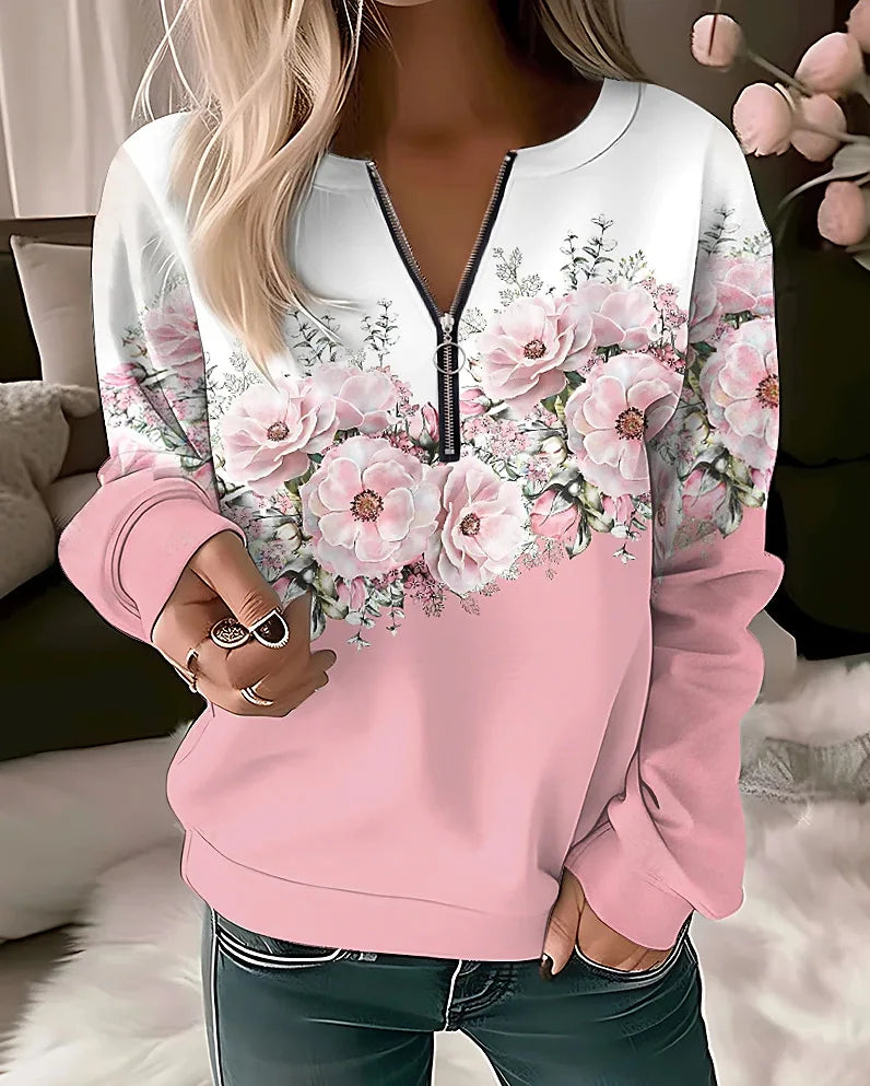 Women's Hoodies Women Fashion Floral Hoodies Flower Painting Sweatshirt Zip Up Hoodie Oversized Sudaderas Harajuku Coats Elegant