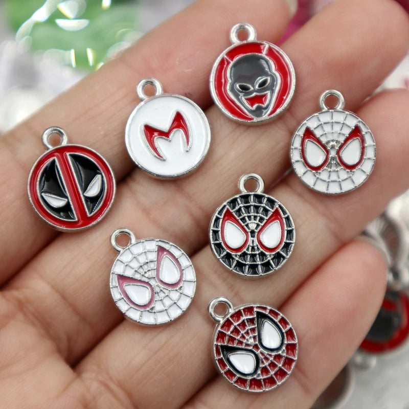 10pcs Superhero Alloy Pendant Anime Round Charms DIY Necklace Bracelet Earings Jewelry Keychain Decoration Accessories