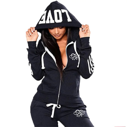 Fashion Heart Print Women Track Suits Sports Wear Jogging Suits Hooded Tracksuit Set Clothes Hoodies+Sweatpants Sweat Suits