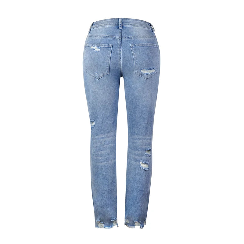 Stretch Women's Jeans 2023 Trend Blue Hight Waist Ripped Casual Fashion Streetwear Denim Pencil Pants