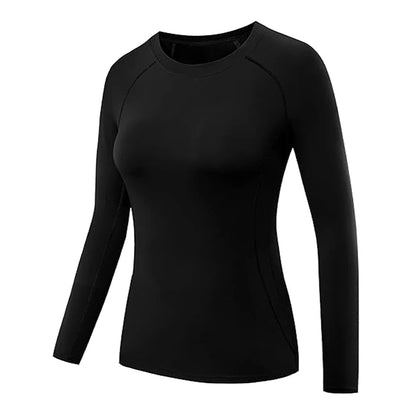 Women's Compression Shirt Athletic Yoga Running Long Sleeve T-Shirt Spring Fall Gym Workout Stretchy Baselayers Rash Guard Tops