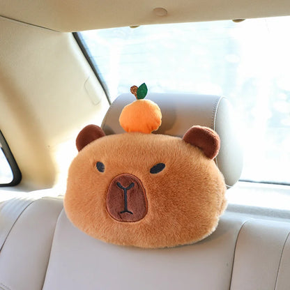 Cute Capybara Plush Car Pillow Rearview Mirror Tissue Box Car Headrest Shoulder Cover Combination Of Car Supplies Decoration Car