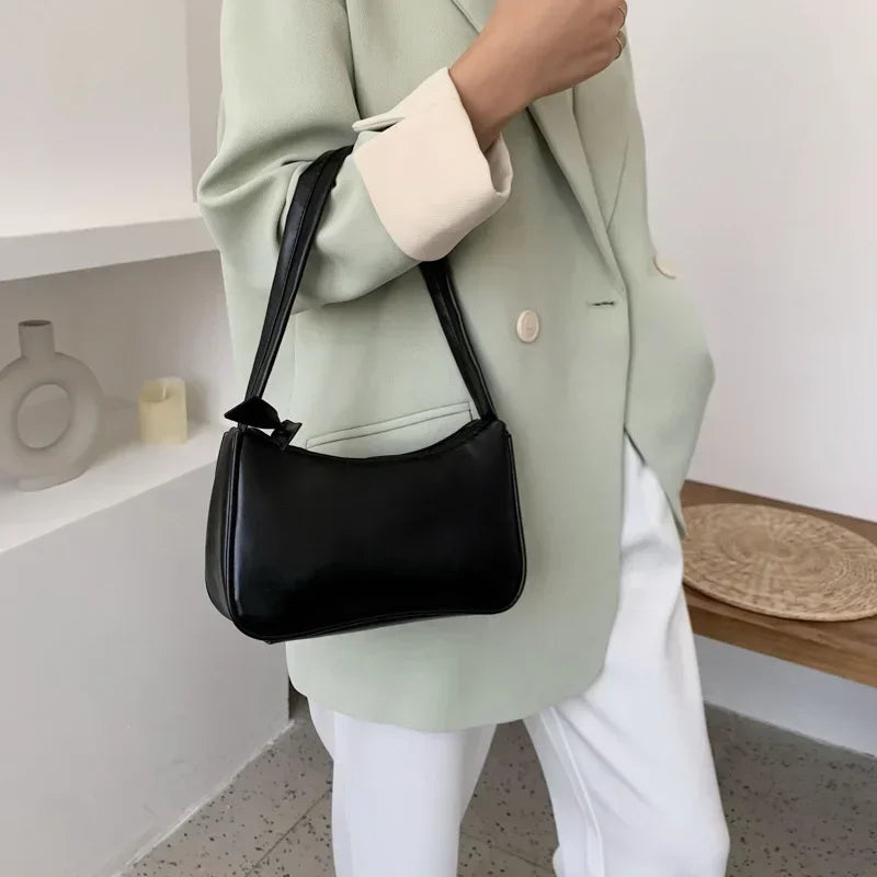 2024 Fashion Women New Shoulder Underarm Bags Casual Ladies Pure Color Small Purses Handbags Elegant PU Leather  Bags