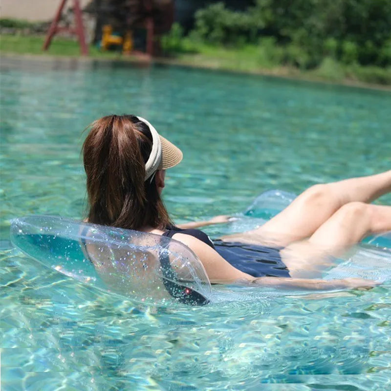 Transparent Inflatable Mattress Foldable Summer Water Hammock Portable Floating Row with Sequins Adult Swimming Pool Party Toy