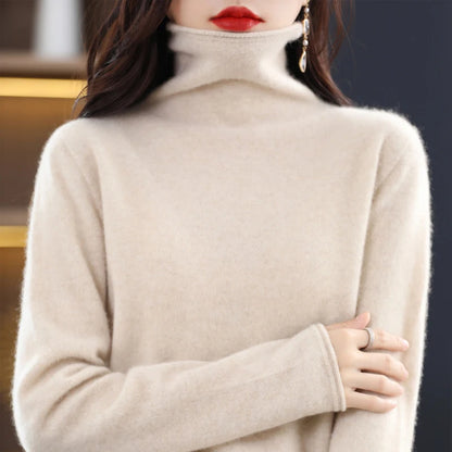 100% Merino Wool Turtleneck Pullover Knitwear Women's New Autumn And Winter Warm Sweater Women's Solid Color Pile Neck Sweater