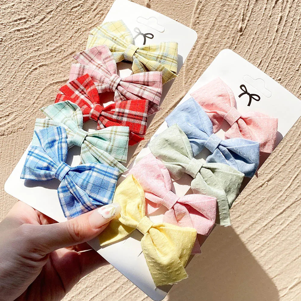 5Pcs/Set Hairpins for Kids Cute Plaid Print Star  Sweet Headband Hair Clips Children Girls Barrettes Fashion Bow Accessories