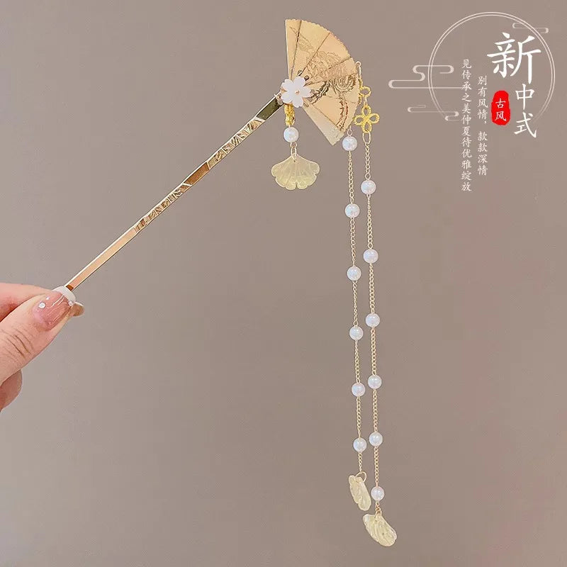 Elegant Chinese Style Hair Accessory Romantic Enameled Flower Tassel Hair Clip Alloy Jewelry Hairpin For Women Fashion Hairpin