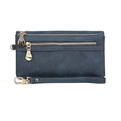 Large Capacity Women's Dull Polish Leather Wallet Double Zipper Clutch Wristlet Purse Phone Coin Card Holder Multi-pocket Wallet