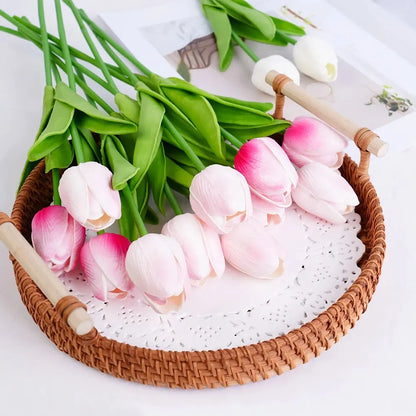 5Pcs Artificial Flowers Tulip Bouquet PE Fake Flowers Wedding Garden Decoration Outdoor Home Garden Bouquet Vase Decor Plants