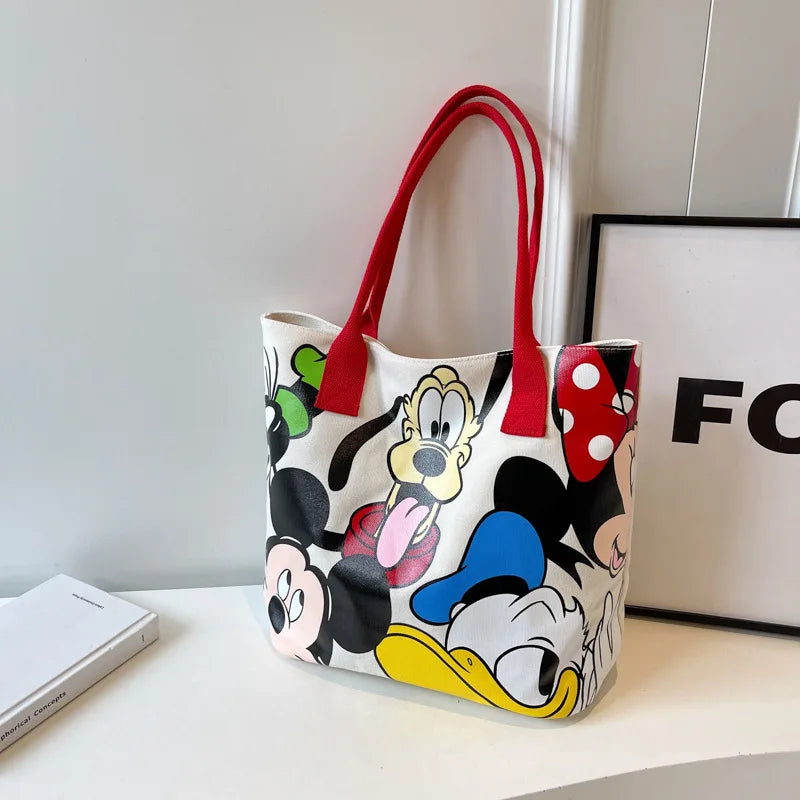 DisneyCartoon Mickey Fashion Versatile LargeCapacity Canvas Shoulder Bag Women's Casual Versatile Tote Bag Student Class Handbag