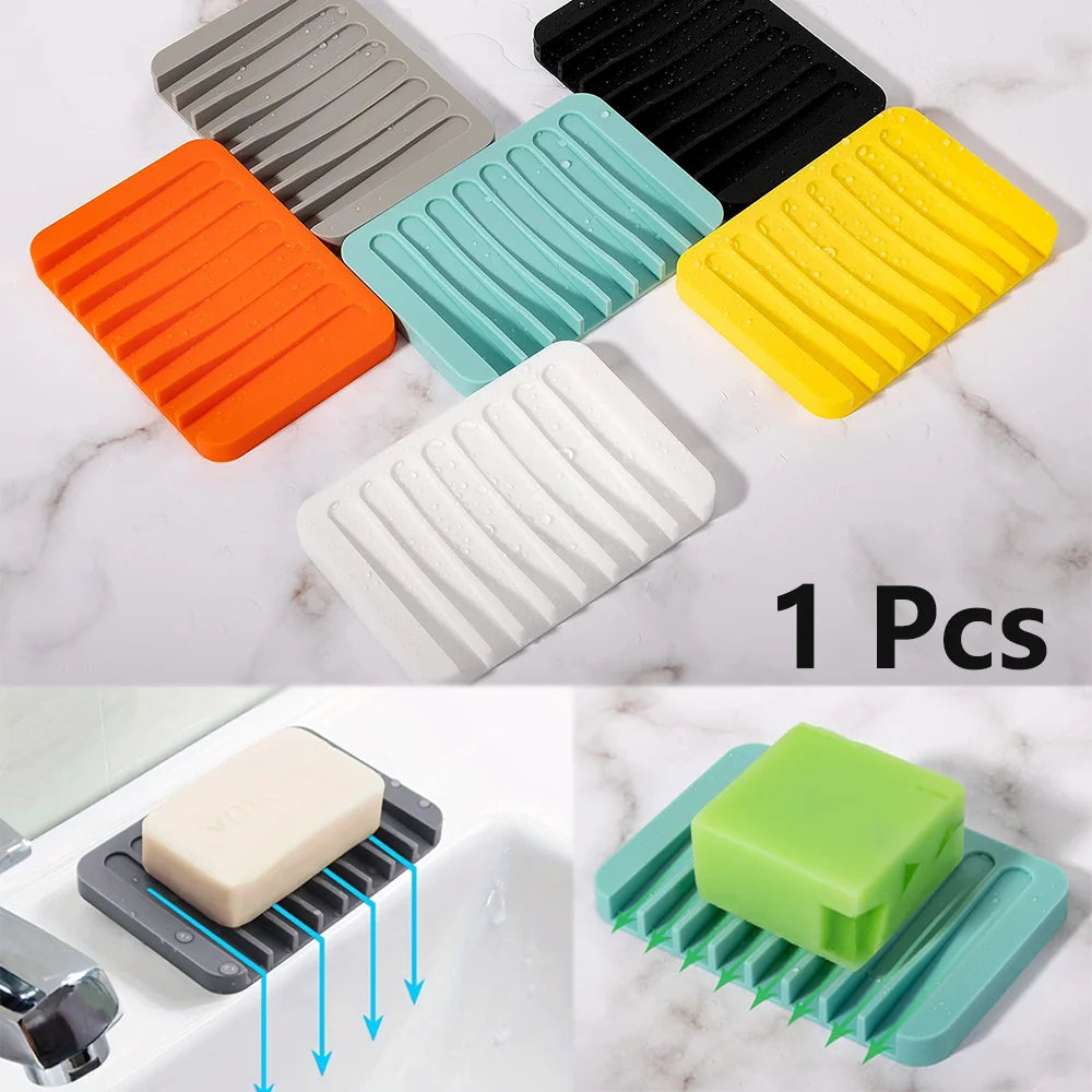 1-Pack Free Punch Soap Box Silicone Draining Soap Holder Creative Kitchen Bathroom Countertop Non-slip Shelf