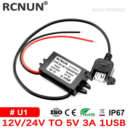 High Quality 12V 24V to 5V 3A 15W DC DC Converter Buck Module Power Supply Regulator for Car Charger Type-C Micro USB Output