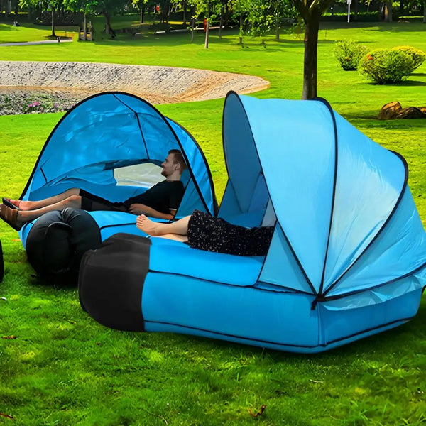 Inflatable Sofa with Canopy, Canopy Island Inflatable Lawn Bed, Camping Island with Sunshade, Inflatable Lazy Bed with Canopy