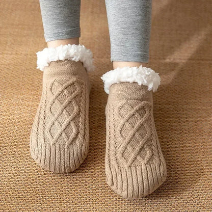 Warm Slipper Socks Women Winter Floor Socks Super Soft Lined with Grippers Socks Non-slip Knitted Adult Plus Fleece Carpet Sox