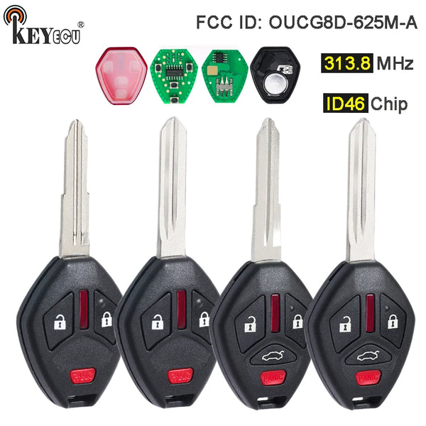 KEYECU 313.8MHz ID46 Chip OUCG8D-625M-A Remote Car Key Fob for Mitsubishi Lancer 2007-2015 i-MiEV Lancer Outlander 2008-2015