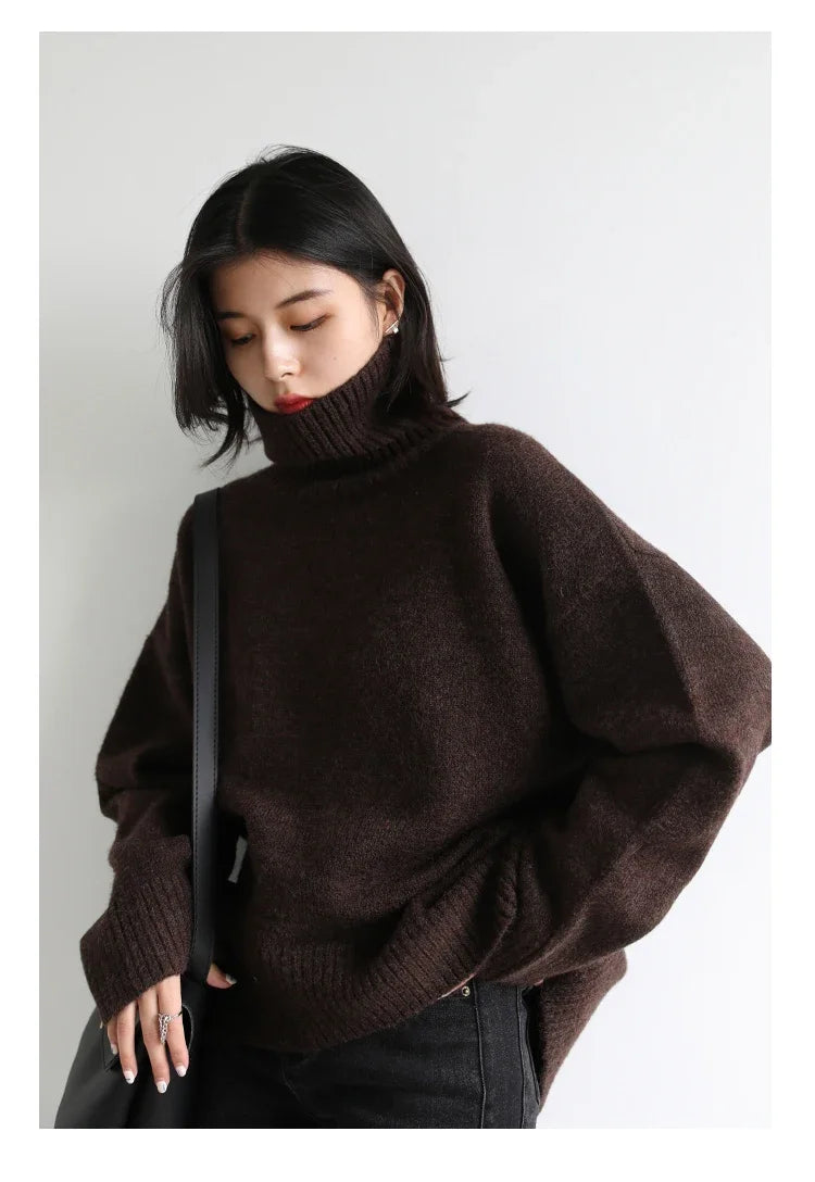 CHIC VEN Women's Sweater Autumn Winter New Turtleneck Knit Pullover Loose Clothes for Women Warm Solid Basic Female Tops 2023