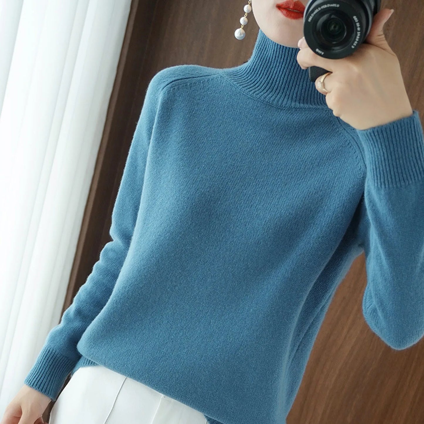 Women's Long Sleeved Knitted Sweater Standing Collar Autumn Winter Top Sweater Women Sweaters for Autumn Winter Women Clothing