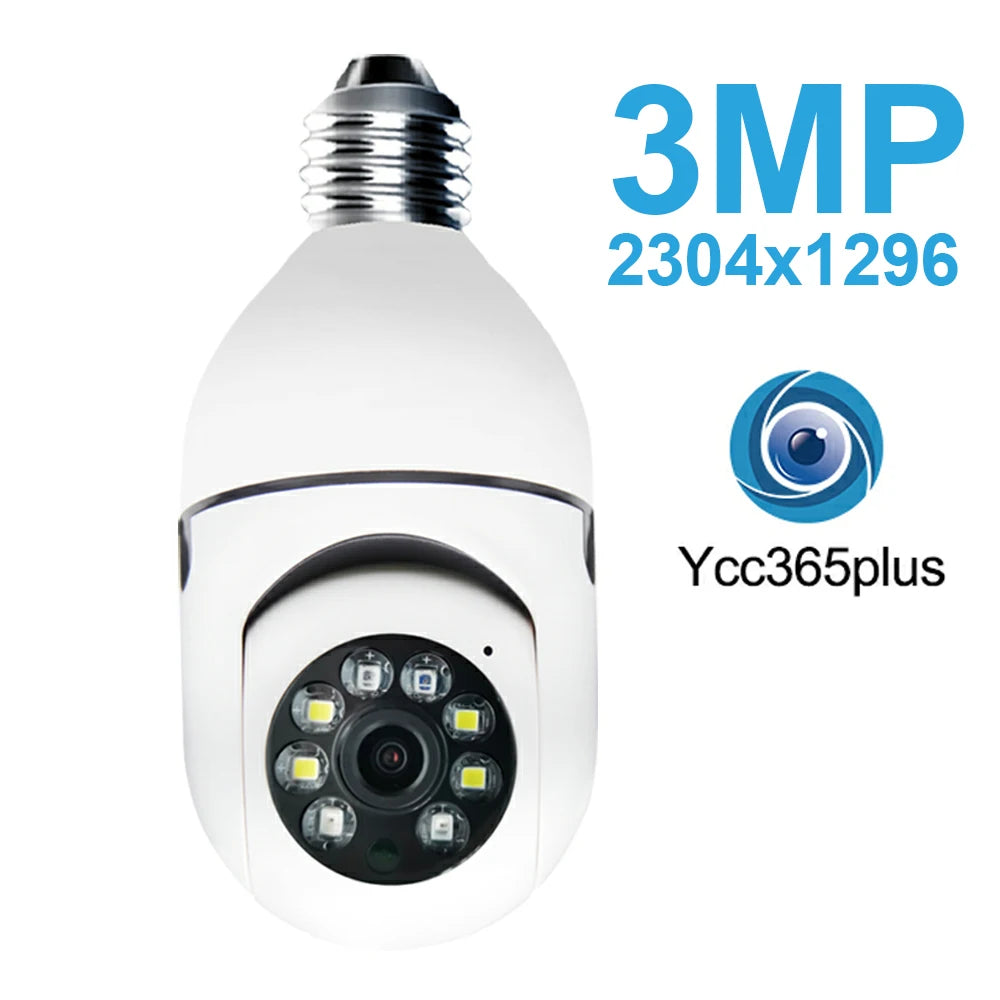 5MP Tuya Ycc365 E27 Bulb Surveillance Camera Wifi Night Vision Full Color Auto Human Track 4x Zoom Video Indoor Security Monitor