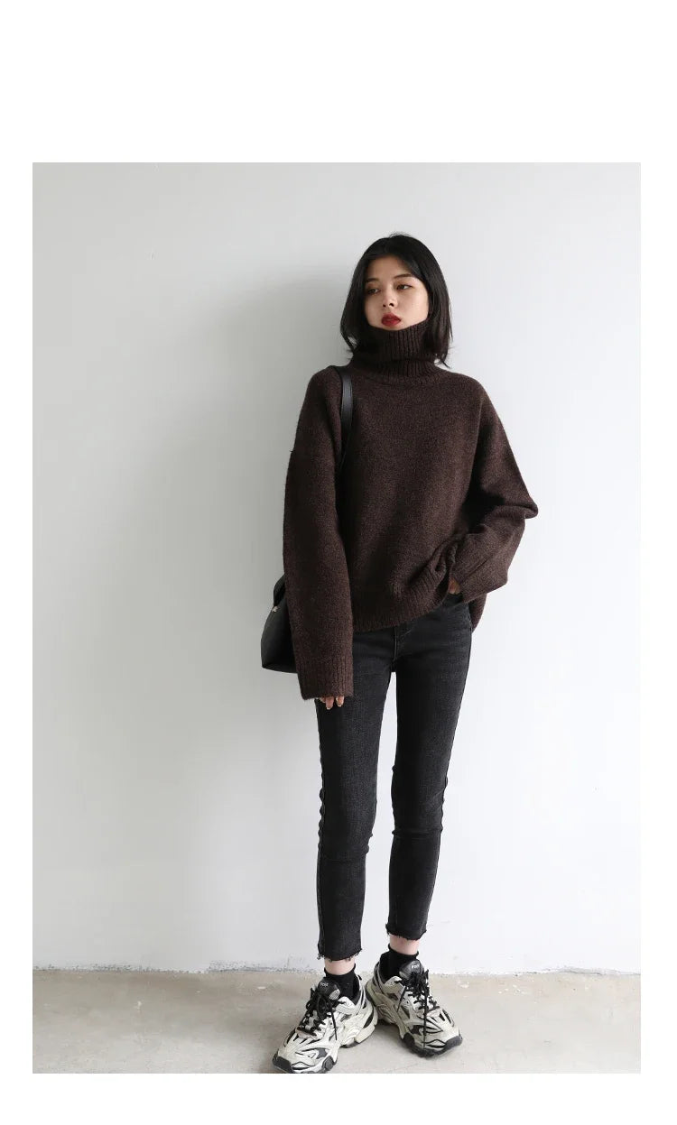 CHIC VEN Women's Sweater Autumn Winter New Turtleneck Knit Pullover Loose Clothes for Women Warm Solid Basic Female Tops 2023