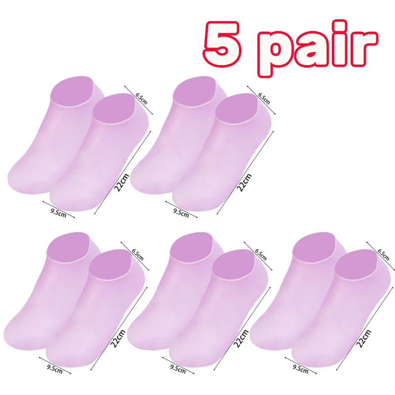 1-5Pairs Silicone Moisturizing Elastic Foot Socks DIY Spa Foot Masks Cracked Dead Skin Protector Reusable Pedicure Cares Tools