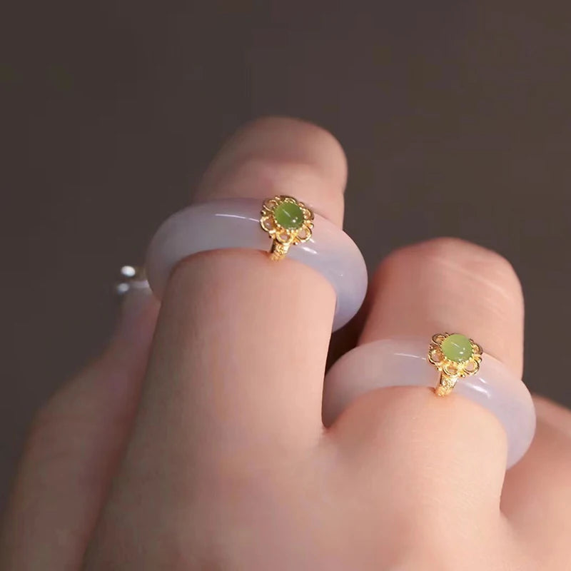 Chinese Retro Imitation Jade Ring Fashion Delicate Stone Jewellery Minimalism Hanfu Matching Hand Ornaments