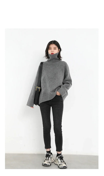 CHIC VEN Women's Sweater Autumn Winter New Turtleneck Knit Pullover Loose Clothes for Women Warm Solid Basic Female Tops 2023