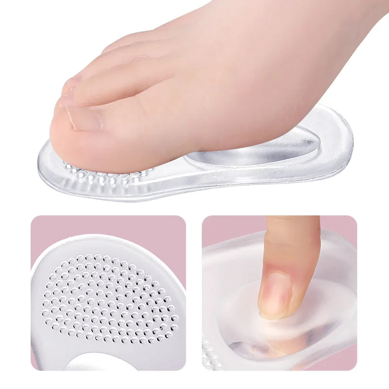 1Pair Insoles Ladies High Heel Shoe Insole Female Half Pad Reduces Friction Pain Silicone Forefoot Pad Anti-skid Foot Care Pads