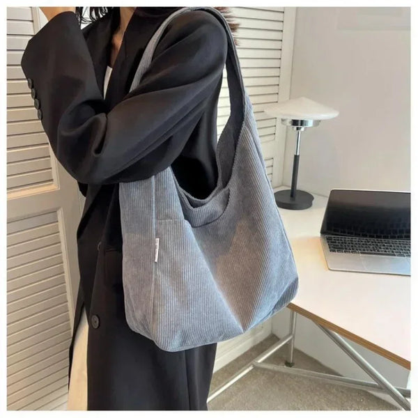 Canvas Shoulder Women's Tote Bag Corduroy Simple Casual Large Capacity Designer Handbags For Women Travel Solid Shopper Bag