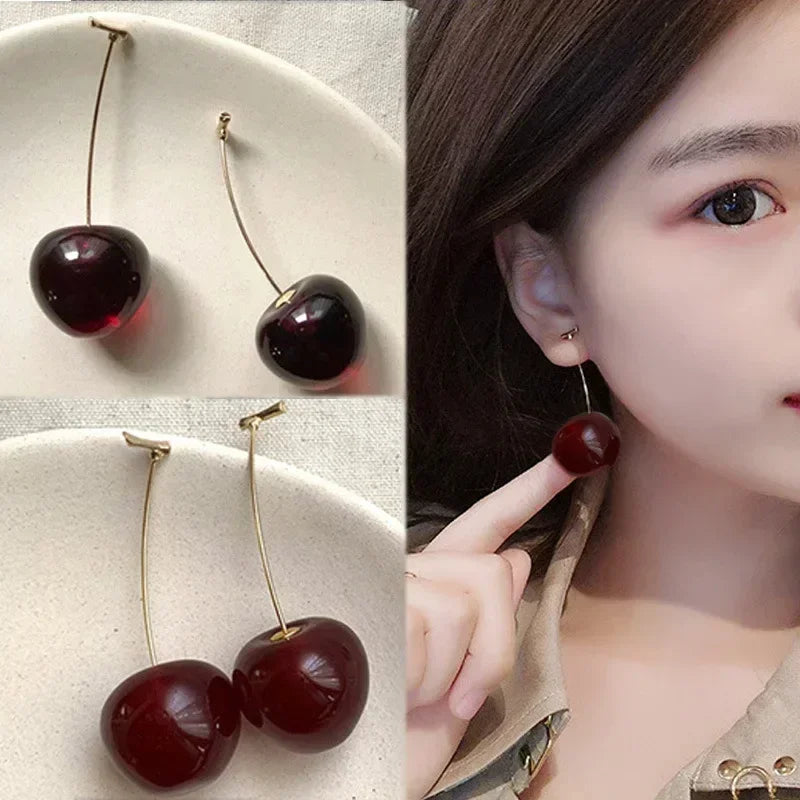 New Cute Simulation Red Cherry Earrings for Women Girl Sweet Resin Hot Sale Earring Student Fruit Fashion Jewelry Gift Серьги