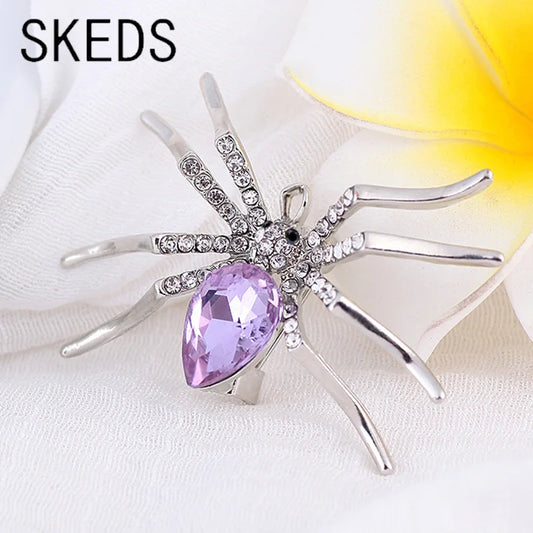 SKEDS New Arrival Big Spider Rhinestone Metal Brooches Pins For Women Men Fashion Insect Accessories Clothing Coat Jewelry Gift